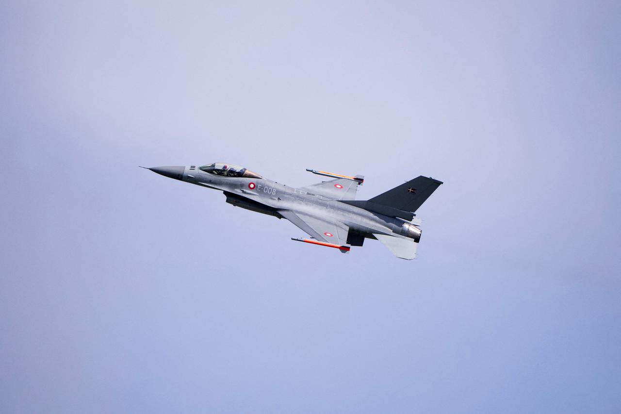 FILE PHOTO: Danish F-16 aircraft showcases some of its capabilities at a press event at Skrydstrup Airport where Argentina's Defense Minister Luis Alfonso Petri meets with Troels Lund Poulsen, in Jutland